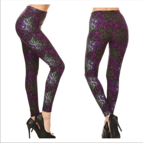 Buttery Soft Purple Black Leggings - Picture 3 of 4